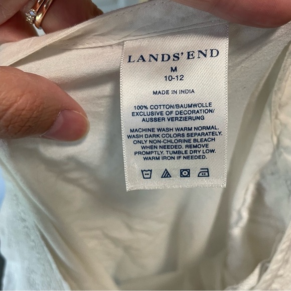 Lands’ End White 100% Cotton 3/4 Sleeves Short Swim Cover Up Medium - Picture 3 of 5